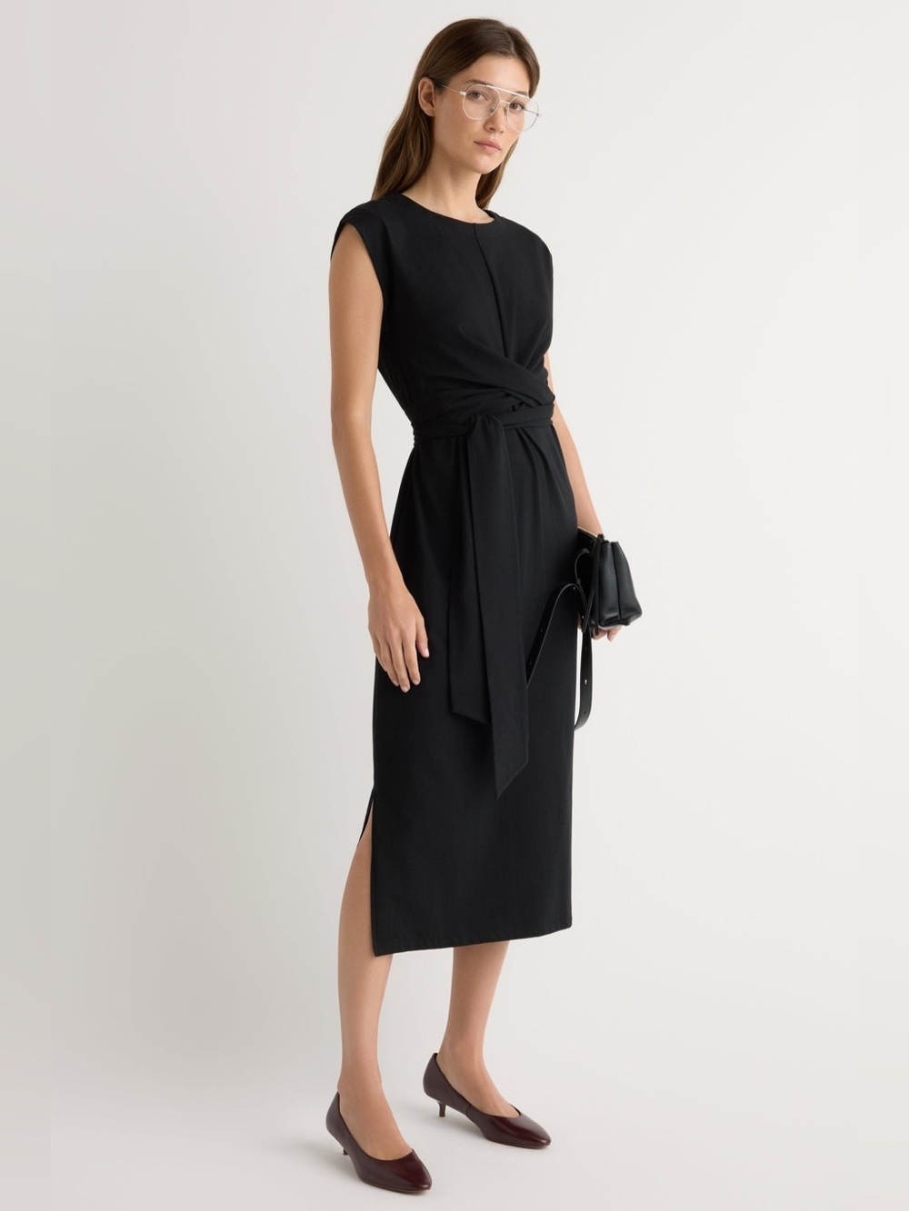 Modern Citizen Fei Organic Cotton Tie Front Midi Dress Black Size Large